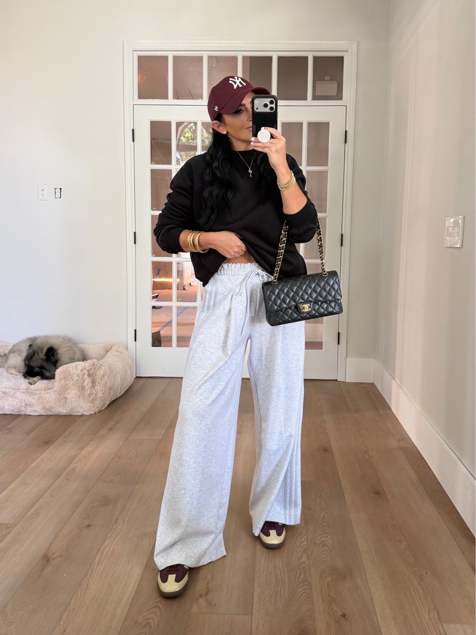 Women Cotton Mock Neck Sweatshirt. Adidas wide leg pants