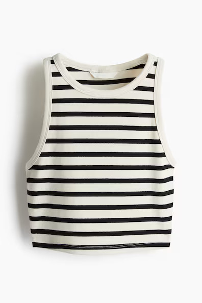 H & M - Cropped Ribbed Tank Top - Black | H&M (US + CA)