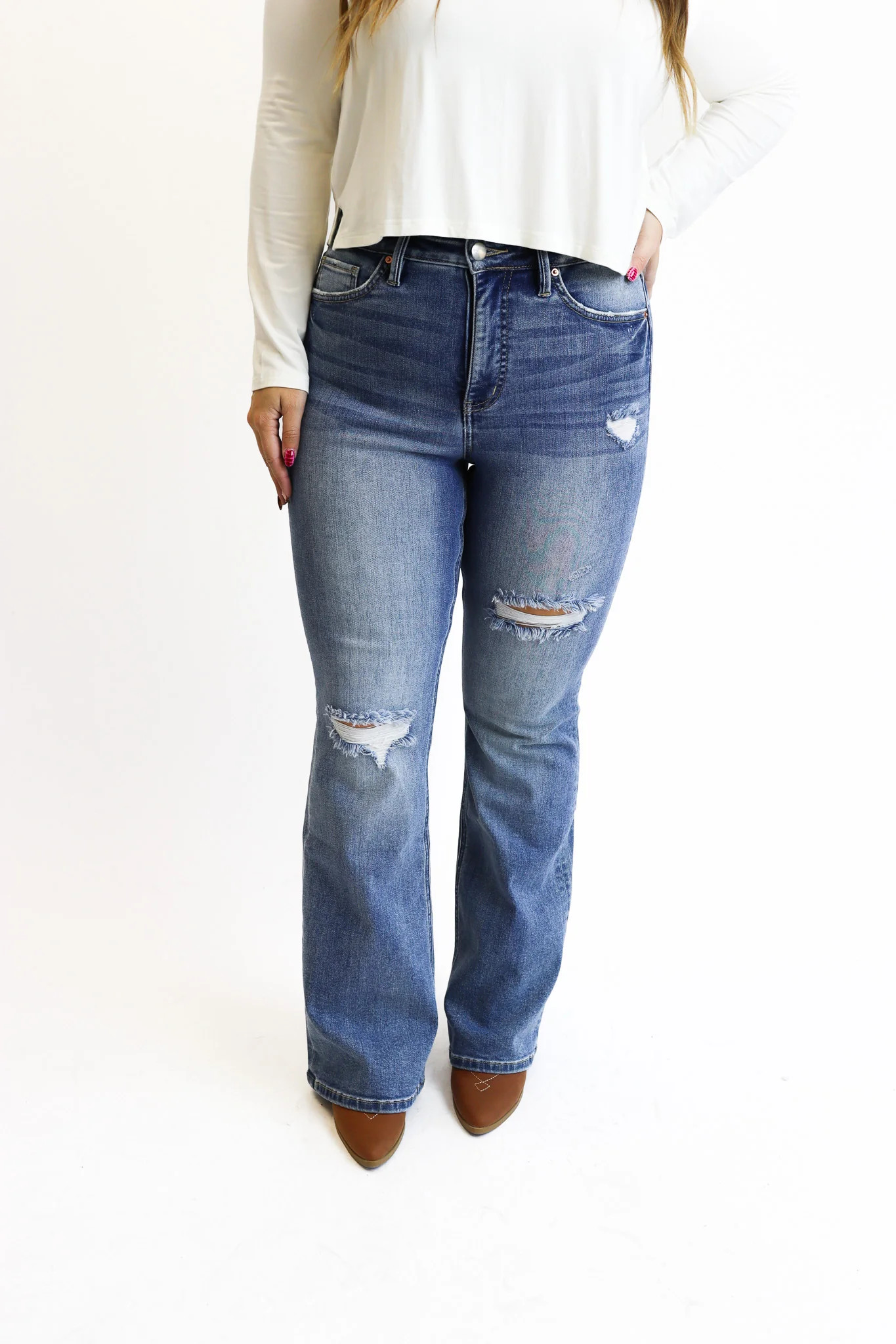 Tummy Control Flare Jeans by RFM | Alexander Jane Boutique