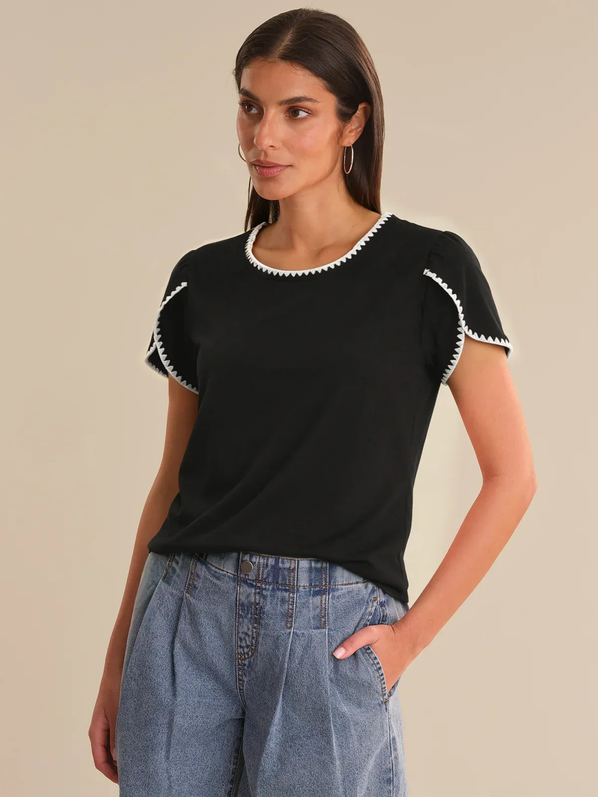 89th & Madison Whipstitch Embroidered Petal Sleeve Top | 89th + Madison