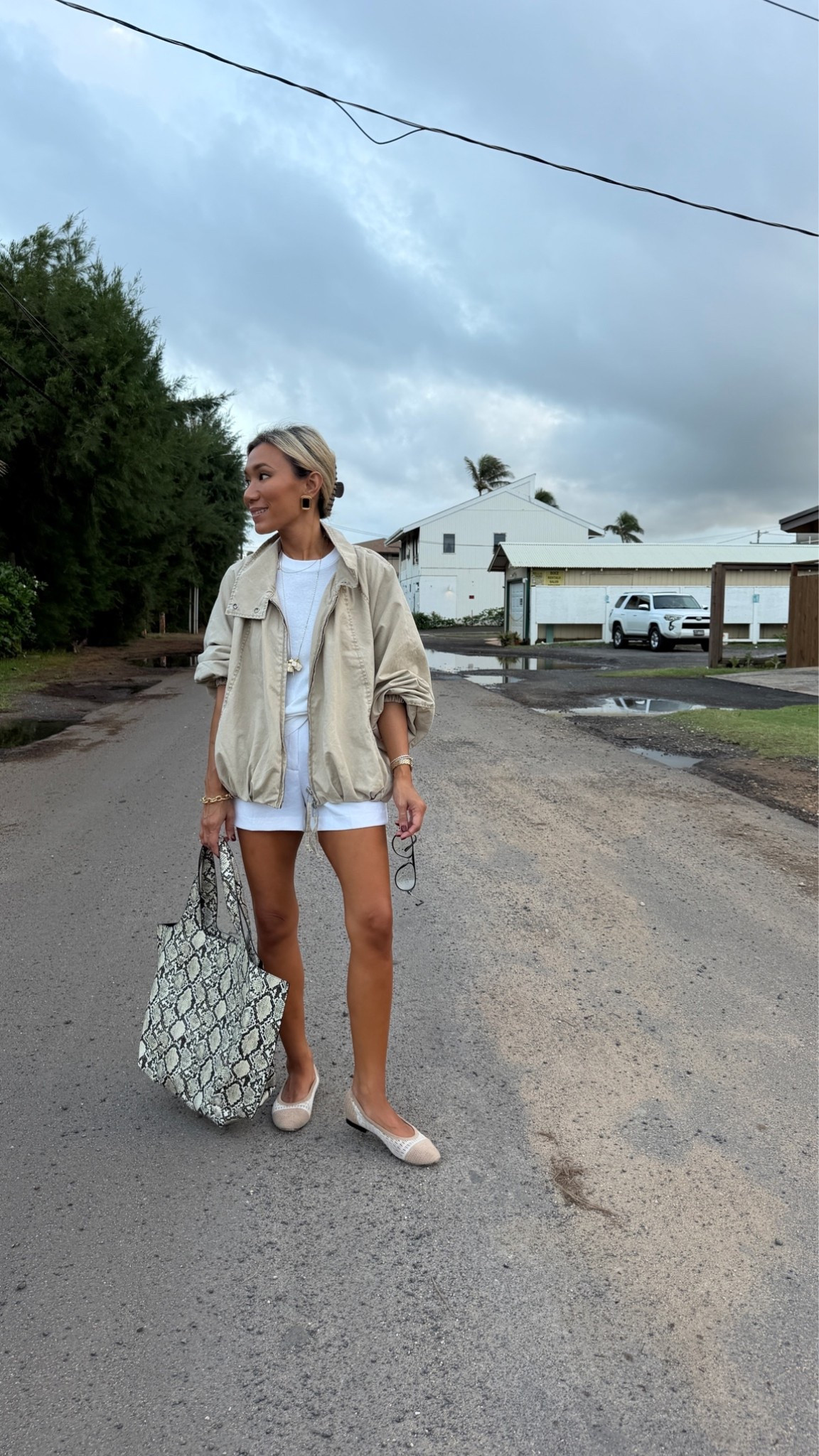 Looooove this jacket 

Xs jacket , 0 shorts, XS tee. 
Chanel ballet flats but I linked a lookalike from Amazon!

#LTKPetite #LTKSeasonal #LTKootd