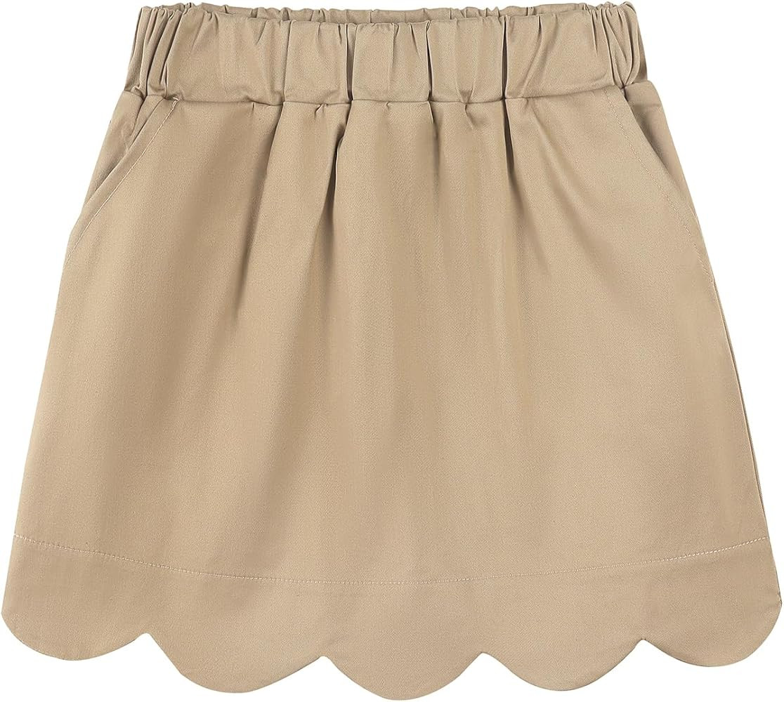 Noomelfish Girls Scalloped Uniform Skirts Stretch Cute School Skort with Pockets (5-12 Years) | Amazon (US)