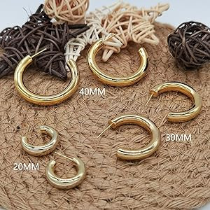 Wlane Thick Gold Hoop Earrings for Women, Chunky Gold Hoops 20mm-40mm | Amazon (US)