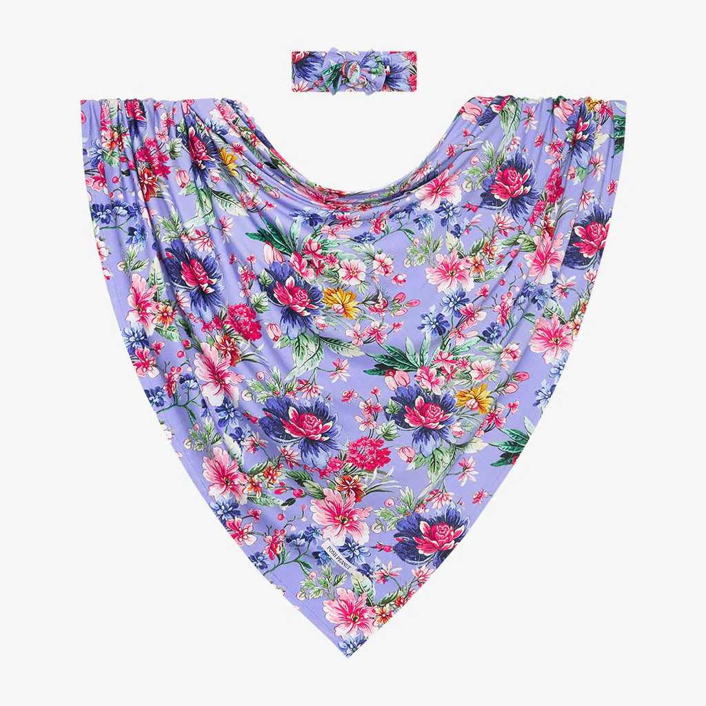 Floral Blue Swaddle Headband Set | Adana | Posh Peanut