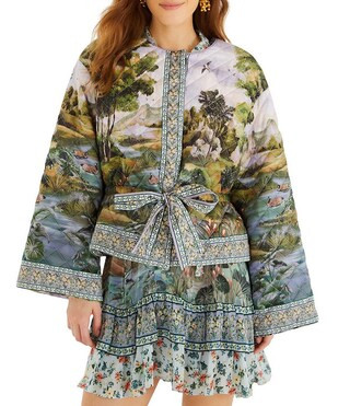 Farm Rio Countryside Landscape Printed Multicolor Round Neck Long Sleeve Jacket -  L | Dillard's