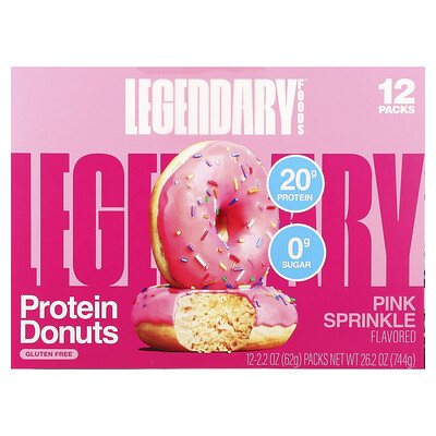 Legendary Foods, Protein Donuts, Pink Sprinkle, 12 Packs, 2.2 oz (62 g) Each | iHerb
