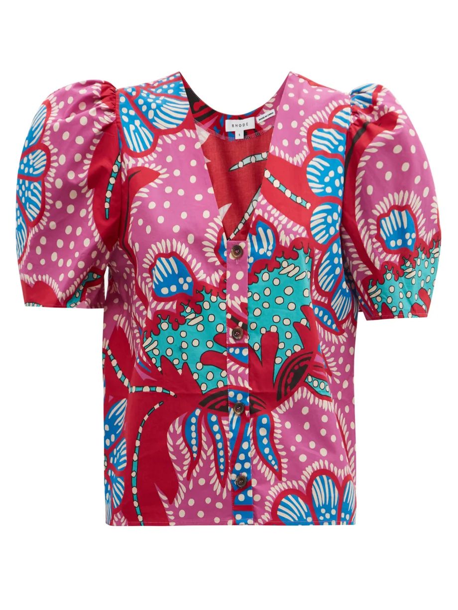 Nisha puff-sleeve floral cotton-poplin blouse | RHODE | Matches (US)
