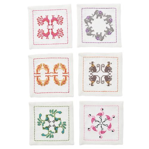 Kim Seybert Menagerie Global Bazaar Multicolor Linen Cocktail Napkin - Set of 6 | Kathy Kuo Home