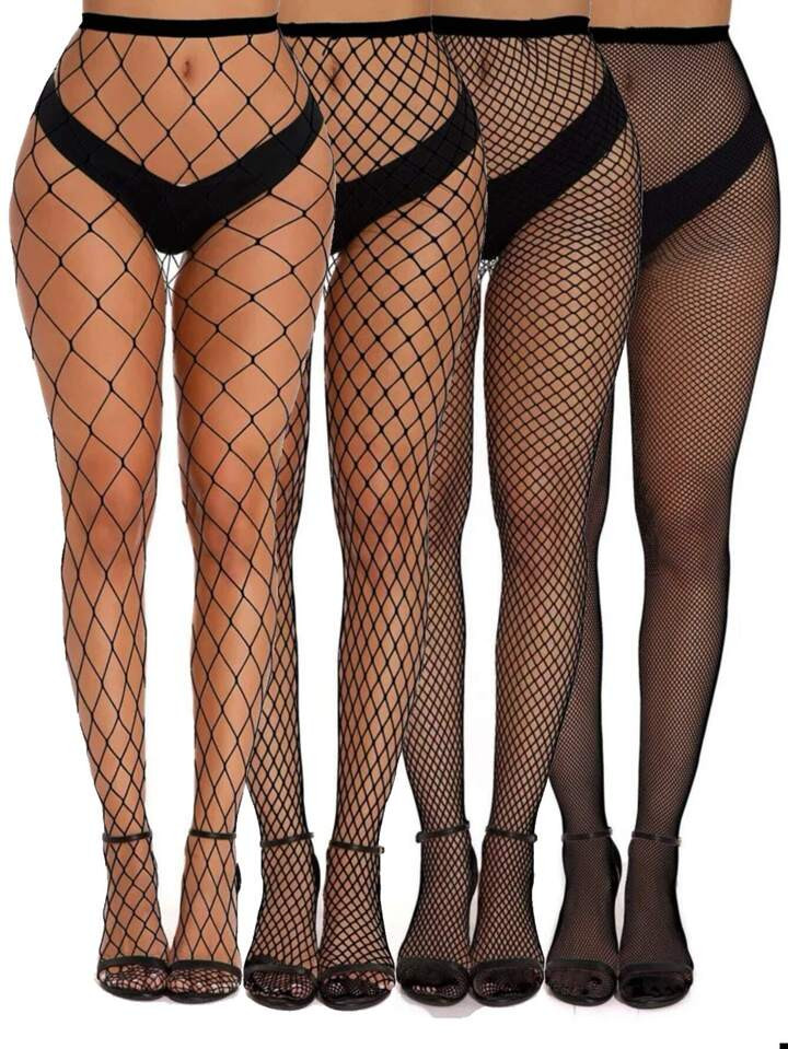 4pairs Women's Fishnet Pantyhose, Sexy Hollow Out Anti-hook Tights With Small Holes | SHEIN