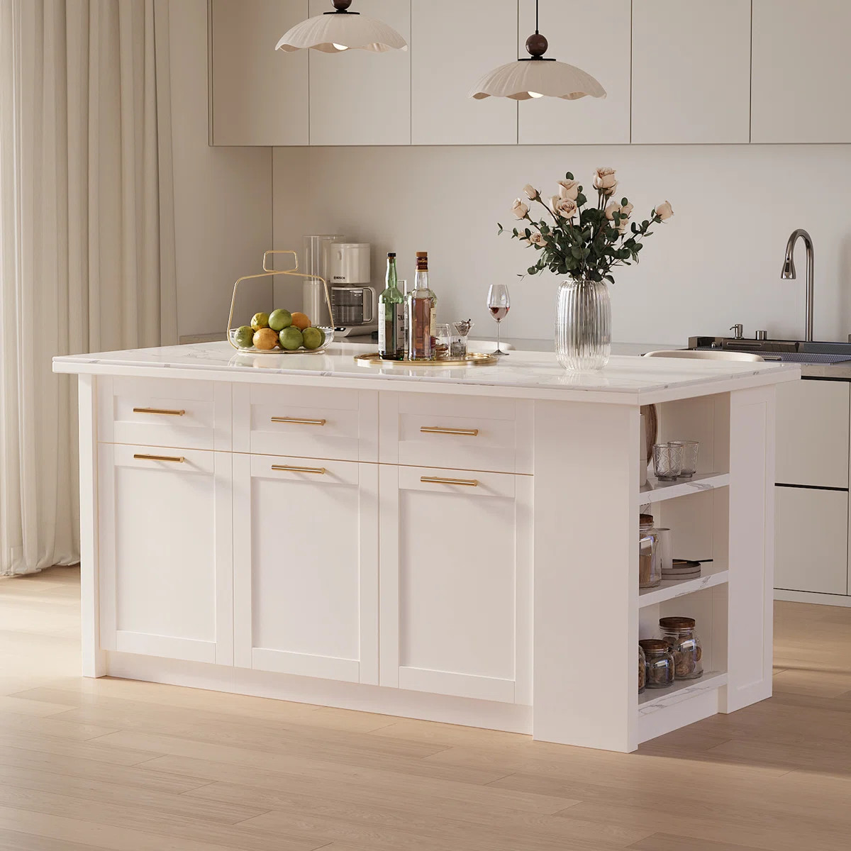 71" Kitchen Island with Storage Large Sintered Stone Kitchen Cabinet with Drawers,Modern Stationa... | Wayfair North America