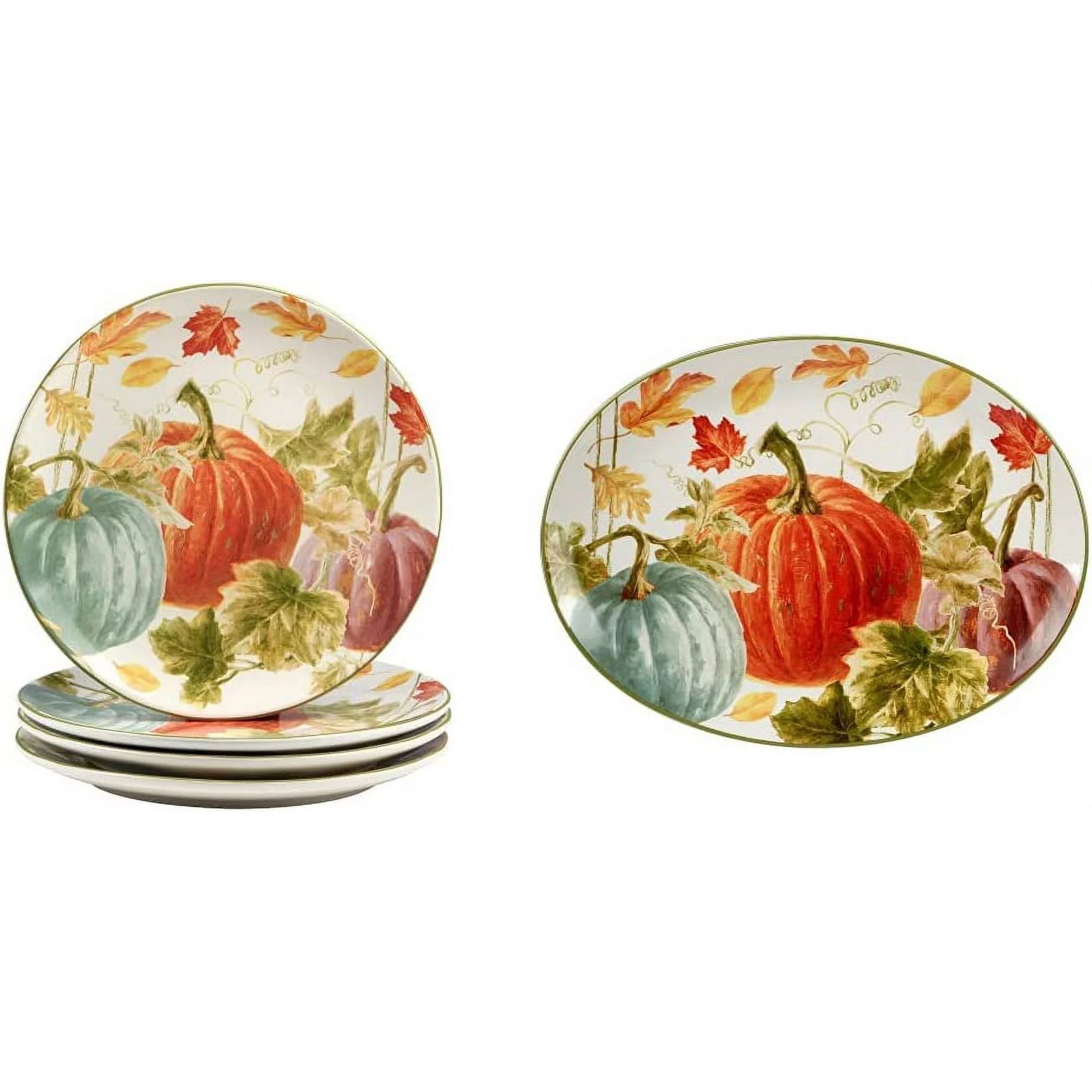 Autumn Harvest 11" Dinner Plates. Set of 4, Multicolor & Autumn Harvest Oval Platter, 16" x 12", ... | Walmart (US)