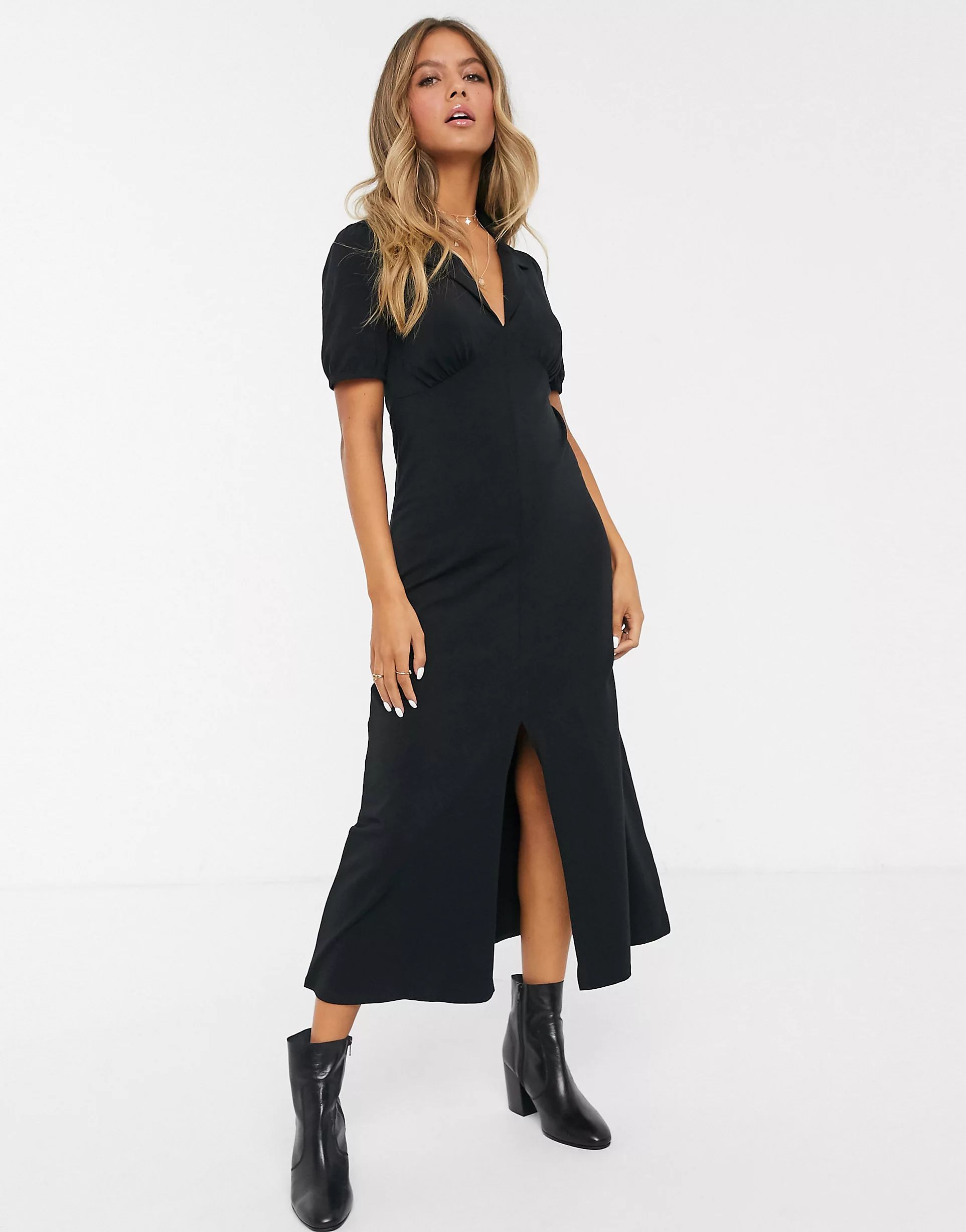 ASOS DESIGN ultimate midi tea dress with collar in black | ASOS (Global)