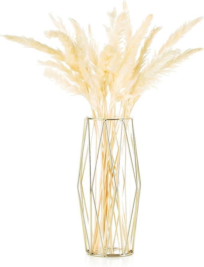 Glass Flower Vase Metal Stand, Hand-Plated Geometric Centerpiece Gold, Glass Geometric Vases for ... | Amazon (US)