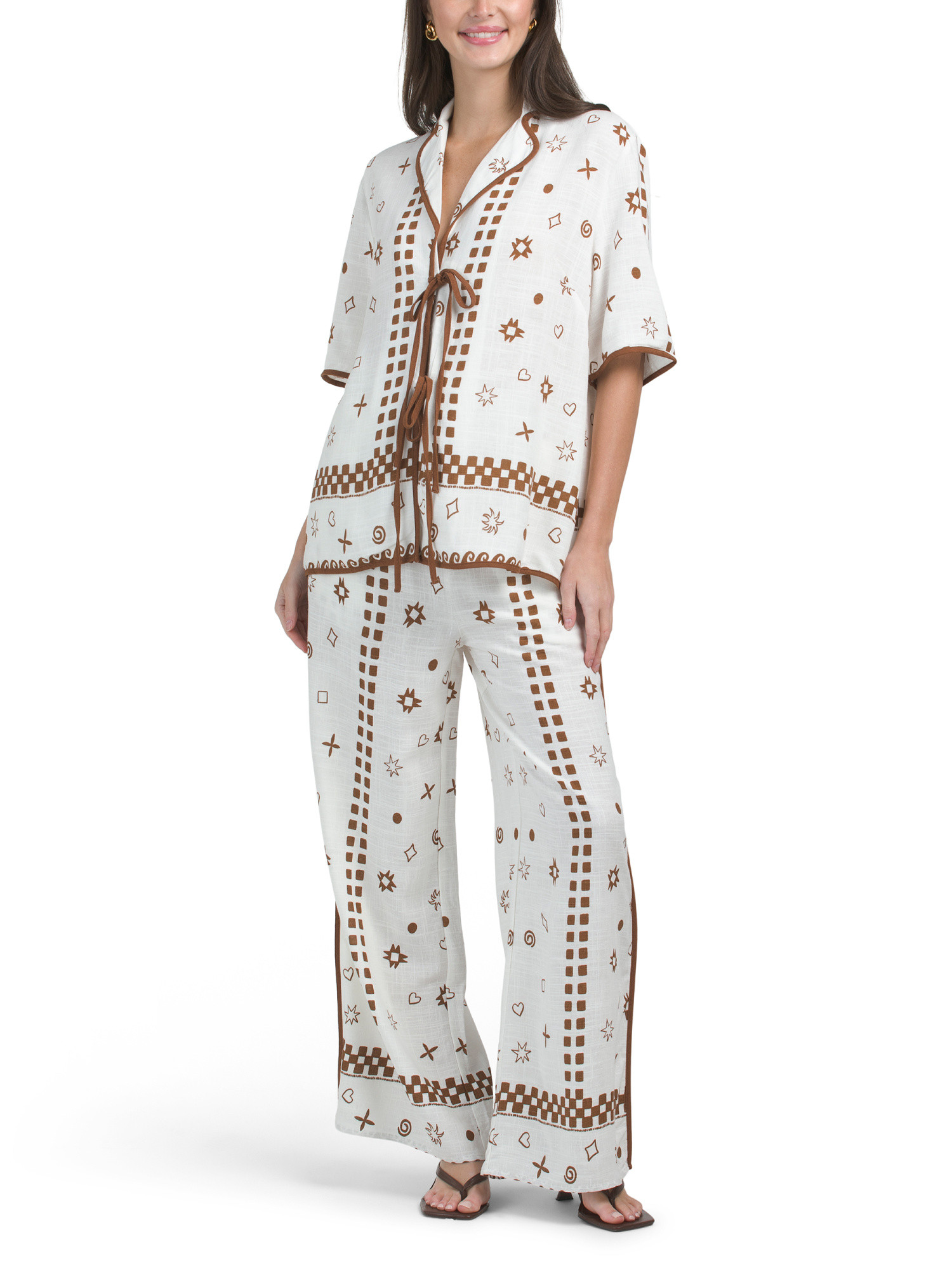 2pc Linen Blend Printed Tie Shirt And Pants Set | TJ Maxx