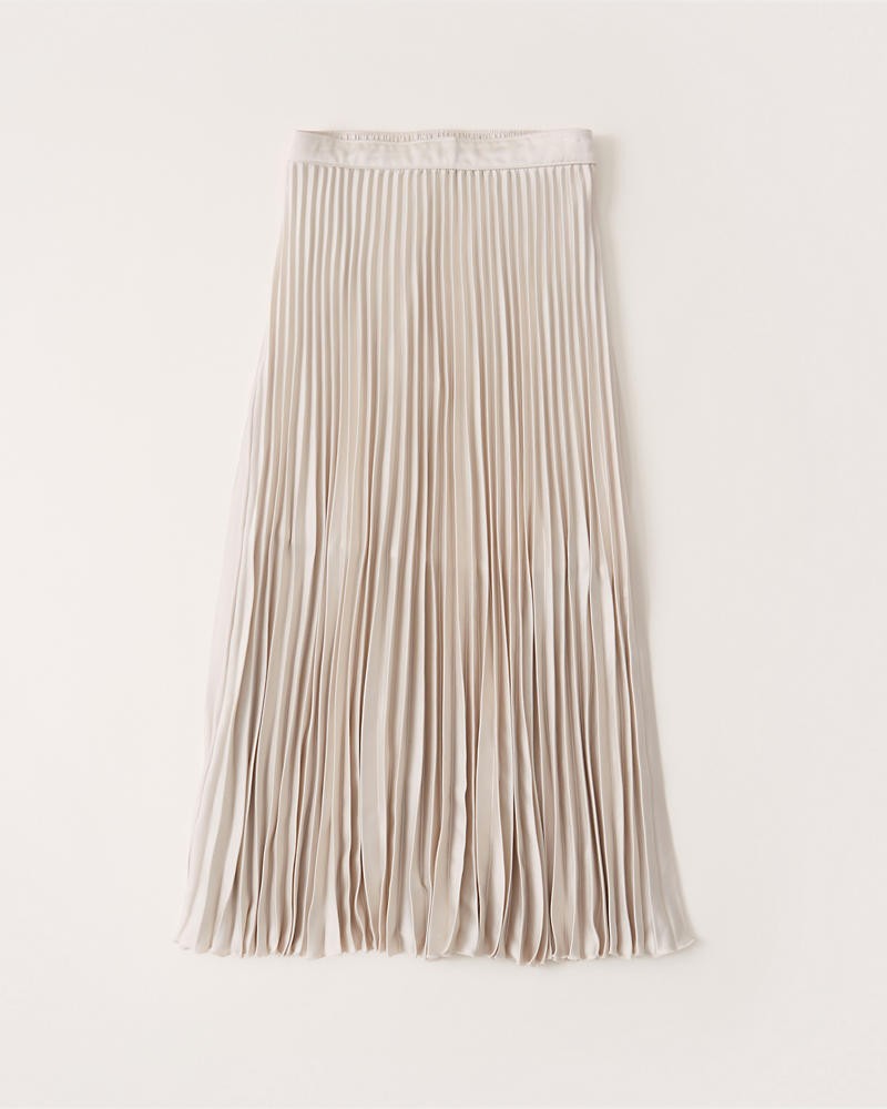 Pleated Satin Midi Skirt | Abercrombie & Fitch (US)