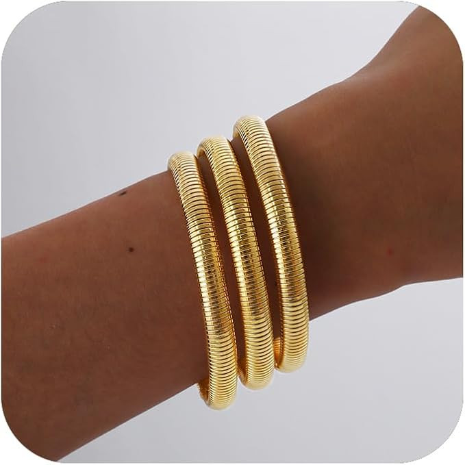 Awinesn Gold Bangles for Women Chunky Stretch Bangles Bracelets Set 18K Gold Plated Stainless Ste... | Amazon (CA)