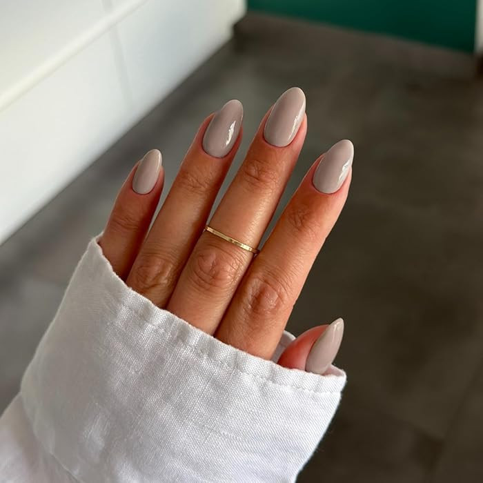 Beige Short Almond Fake Nails Press ons, Thick Solid Color Glue on Nails Short False Nails, Mediu... | Amazon (US)