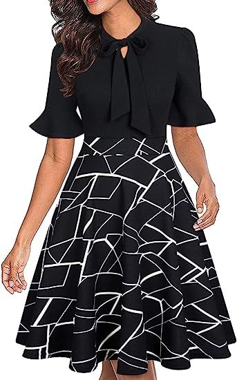 Women Summer Floral Ruffle Sleeve Wear to Work Church Wedding Guest Party Dresses | Amazon (US)
