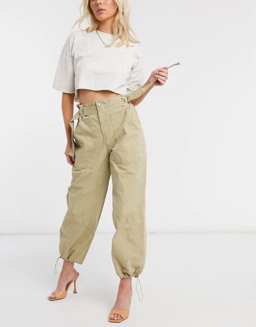 ASOS DESIGN d-ring paperbag waist combat in khaki | ASOS | ASOS (Global)