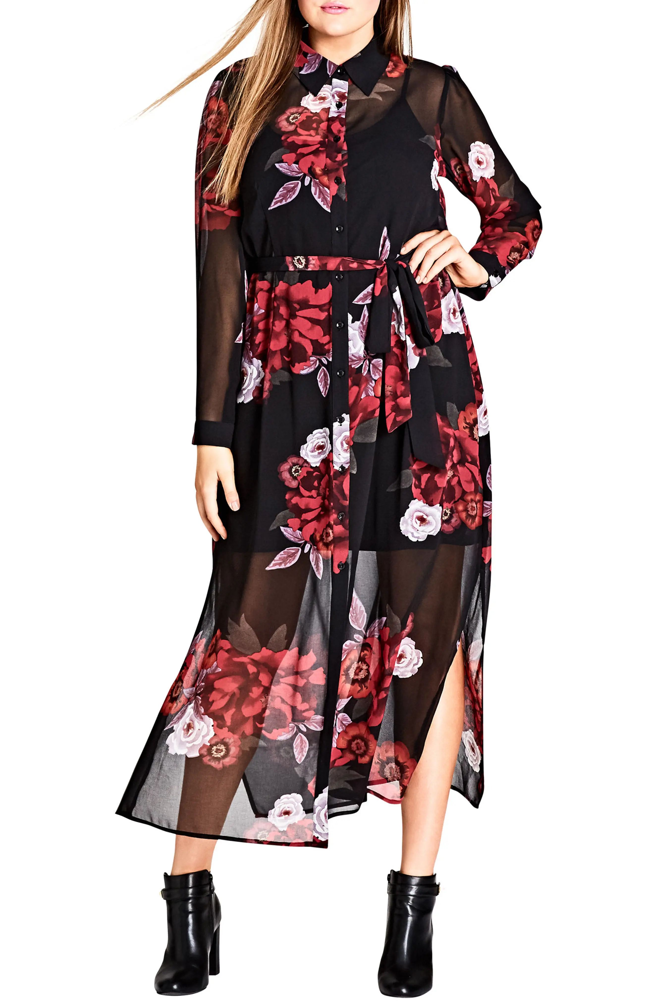 City Chic Rose Print Maxi Dress (Plus Size) | Nordstrom