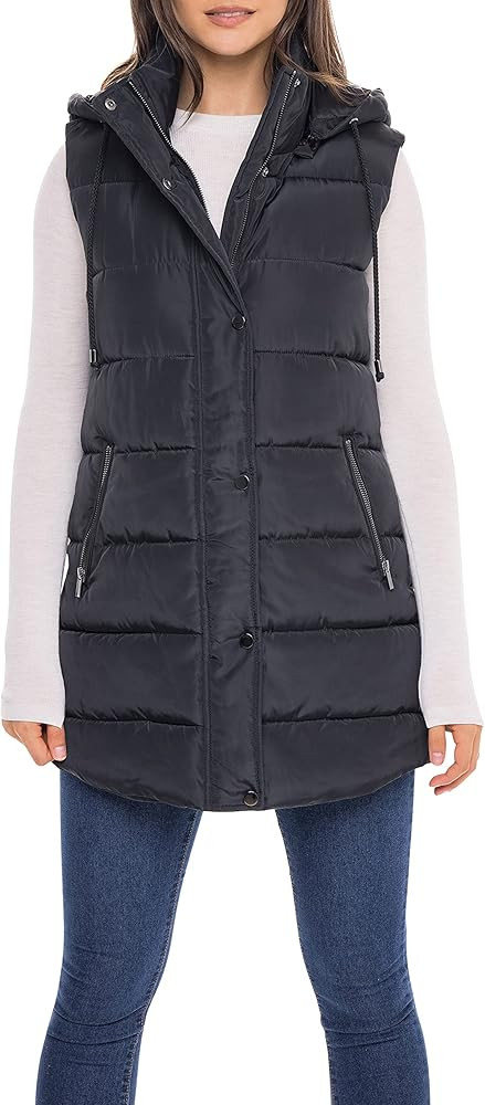 Sebby S.E.B Women's Long Puffer Vest, Quilted Faux Down Filled Hooded Vest for Fall and Winter | Amazon (US)