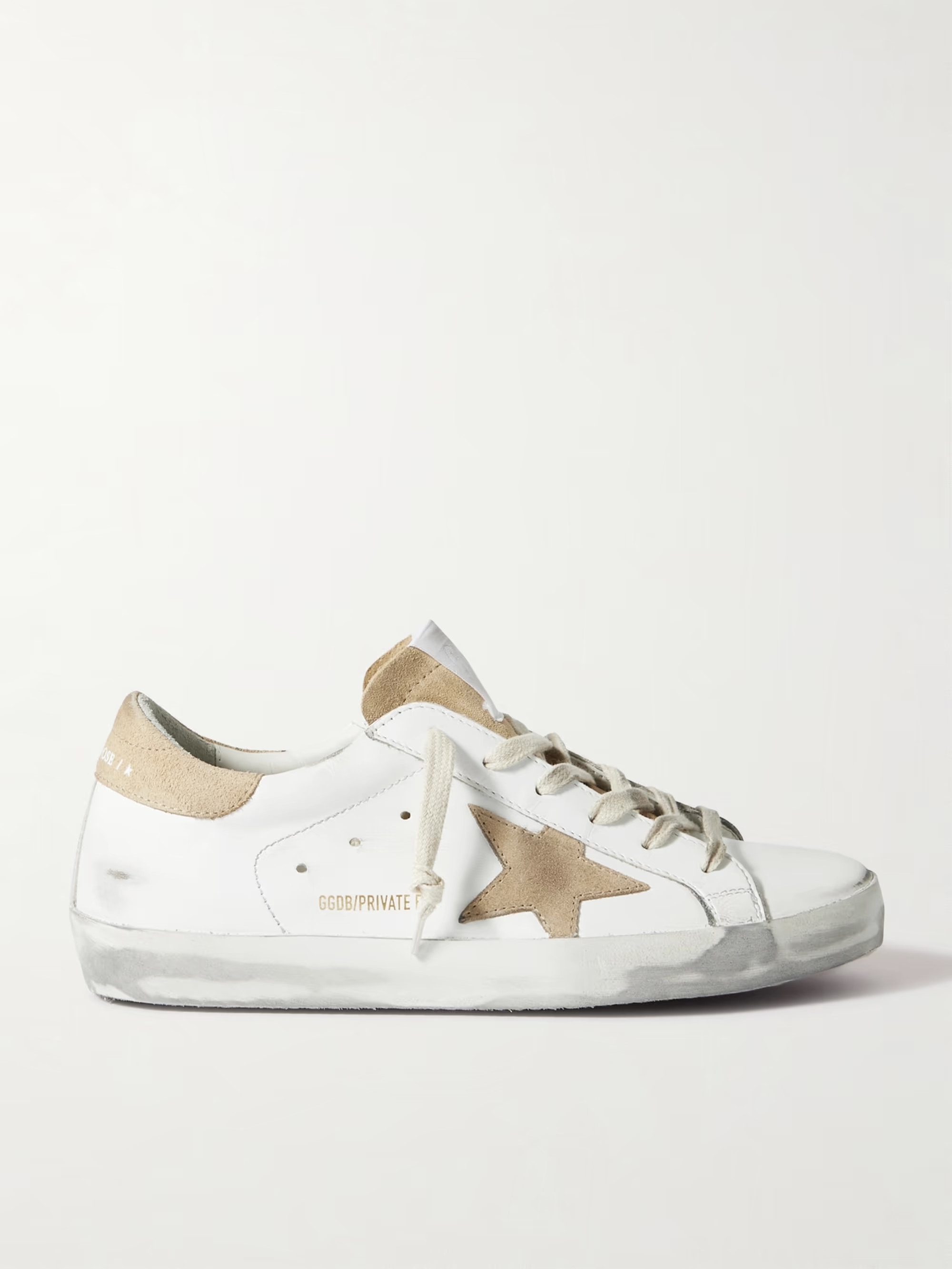 Superstar distressed suede-trimmed leather sneakers | NET-A-PORTER (US)