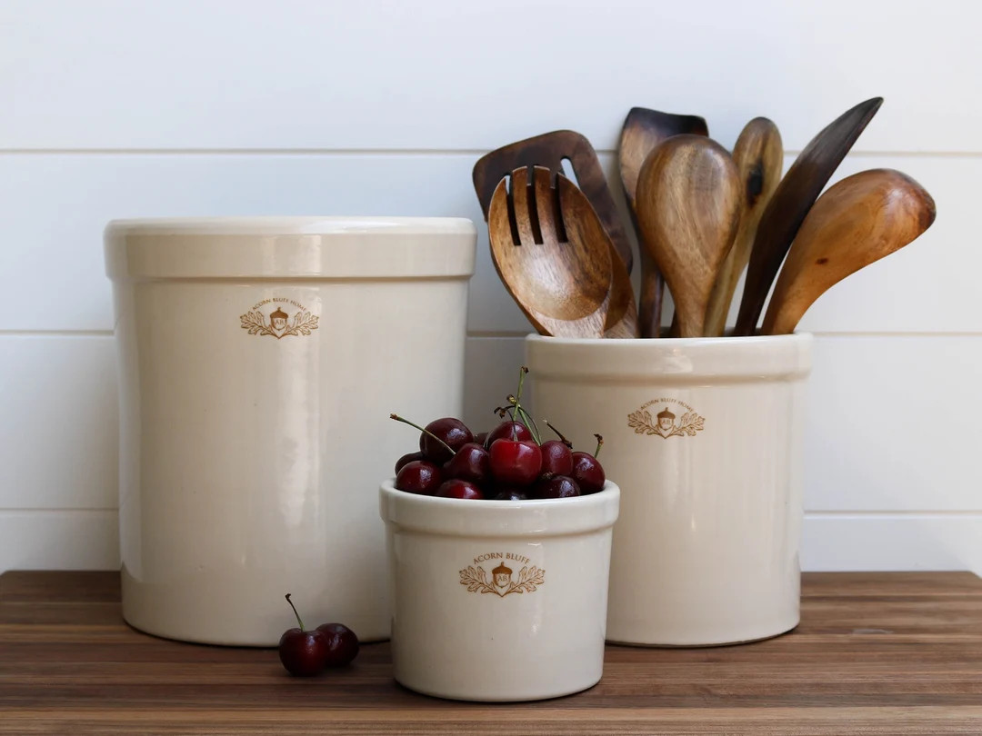 Handmade Stoneware Crock Trio: Farmhouse Kitchen Storage - USA Made - Etsy | Etsy (US)