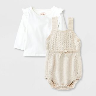 Baby Girls' Cable Sweater Romper Bodysuit Set - Cat & Jack™ Oatmeal | Target