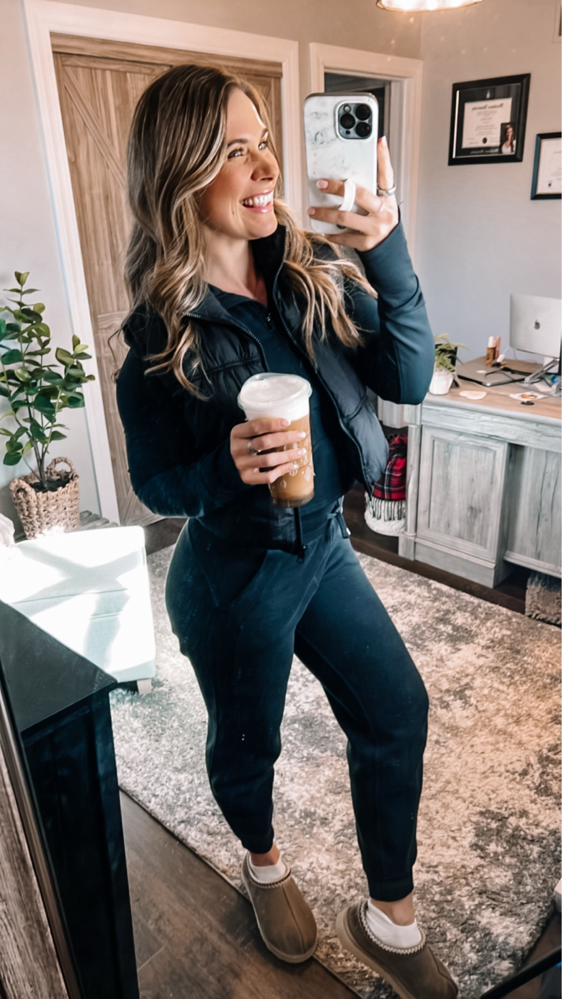 Comfy, cozy, coffee ☕️ 

Size med vest
Size 6 oversized scuba joggers
Size 8.5 uggs

Coffee order is my personal fav concoction >>message me on IG for the recipe !

#LTKSeasonal #LTKActive #LTKFitness