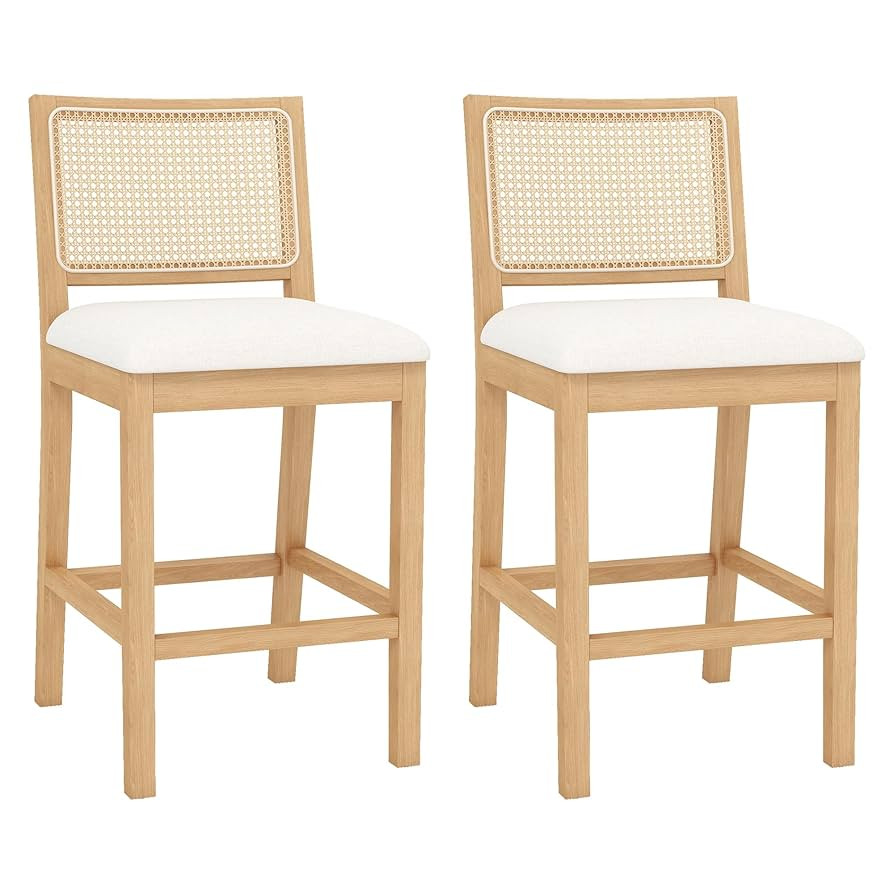 Westice Rattan Bar Stools Set of 2, 26" Farmhouse Counter Height Stools with Natural Rattan Back ... | Amazon (US)