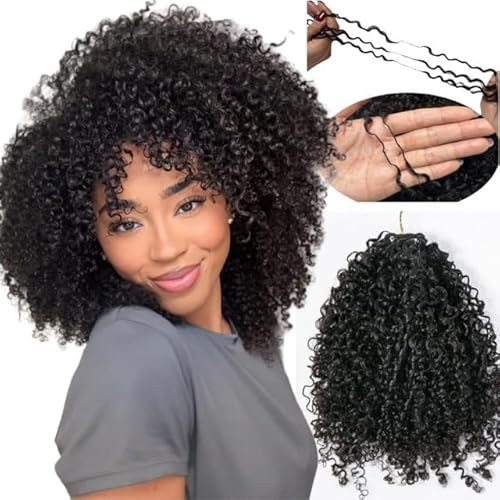 Afro Kinky Curly Feather Crochet Braid Human Hair Extensions Knotless Pre-Separated Crochet Hair Extensions Human Hair Natural Color 18inch 240g | Amazon (US)