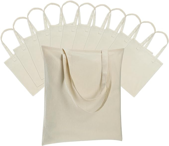 Carbrea 12 Pack Thin Canvas Tote Bags Bulk, Reusable Grocery Bags - Beige | Amazon (US)