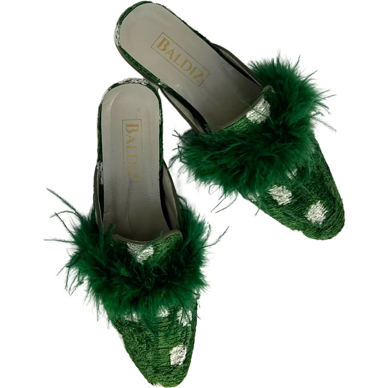 Emerald Green Polka Dot Zoe with Fur | Baldiz