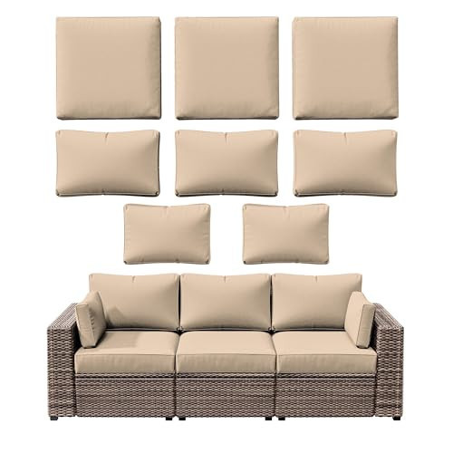 Snubbull 8p Outdoor Cushion Slipcovers Outdoor Patio Cushions Covers Replacement Waterproof with Zipper for 3-Seat Rattan Sofa Patio Furniture Cushion Covers, Covers Only | Amazon (US)