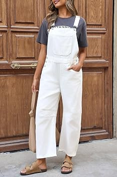 PLNOTME Womens Denim Bib Overalls Barrel Leg Adjustable Strap Jean Jumpsuit | Amazon (US)