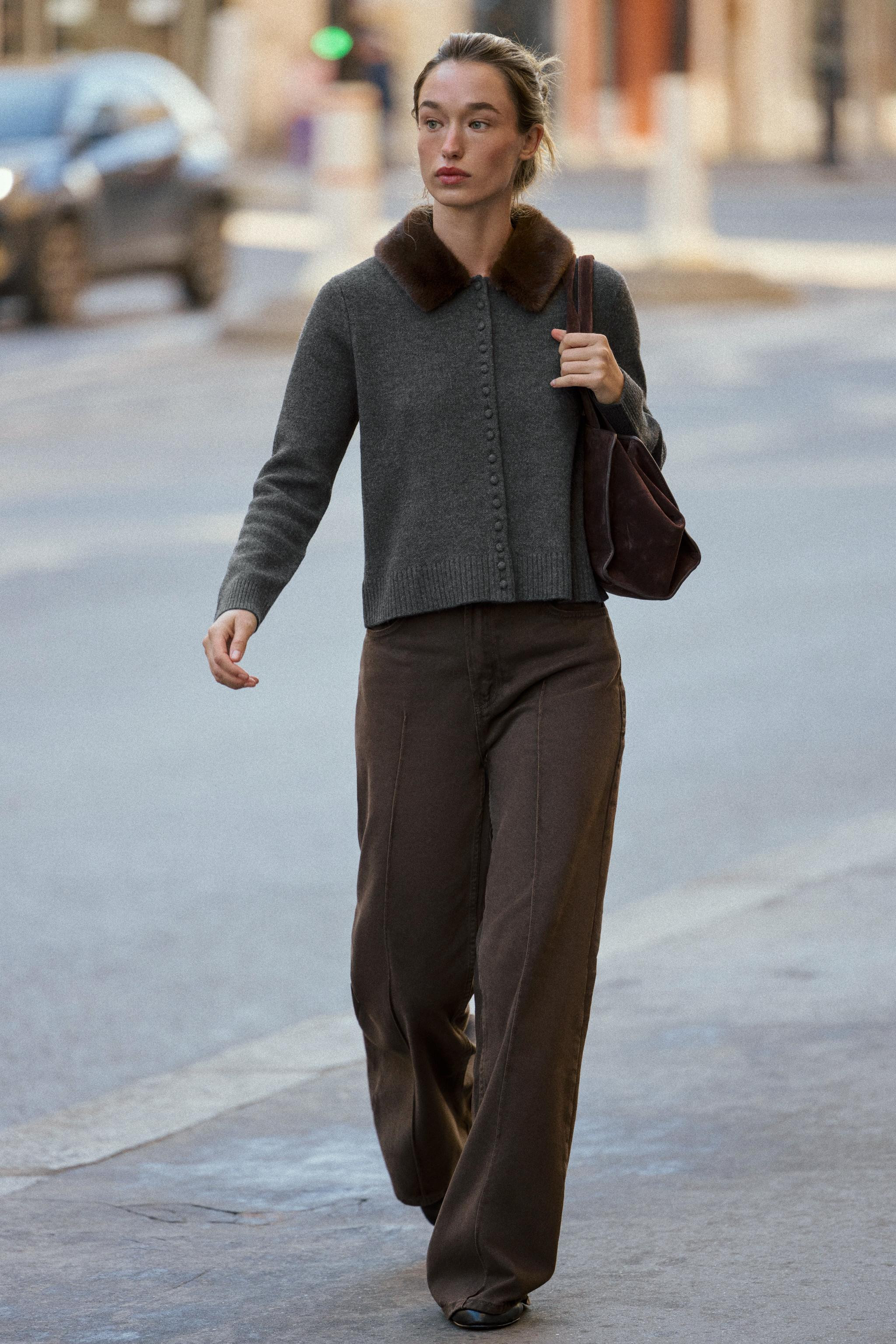 FAUX FUR LAPEL KNIT CARDIGAN | Zara US