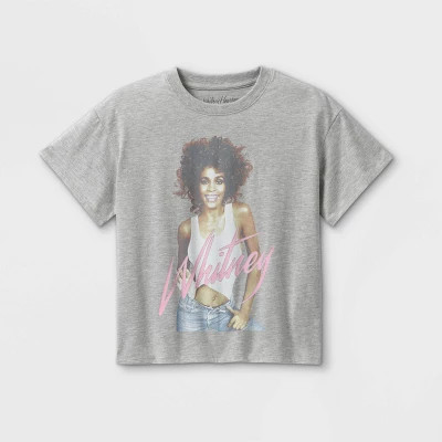Girls' Boxy Cropped Graphic Whitney Houston Short Sleeve T-Shirt - art class™ Gray | Target