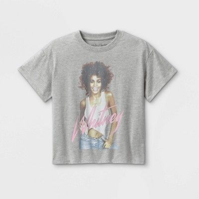 Girls' Boxy Cropped Graphic Whitney Houston Short Sleeve T-Shirt - art class™ Gray | Target
