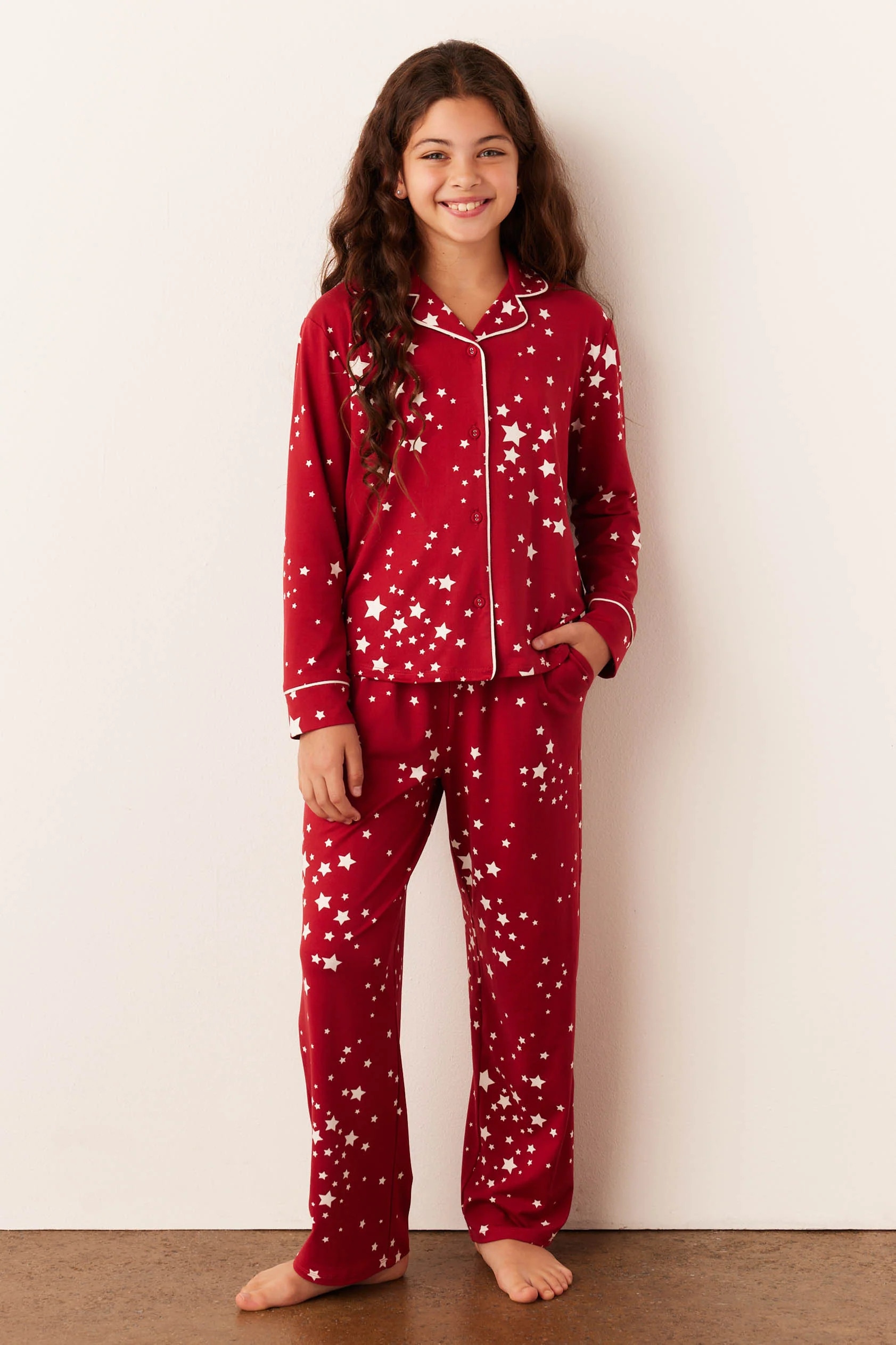 Alex Cloud Jersey Tween PJ Set in Red Stars | MASONgrey