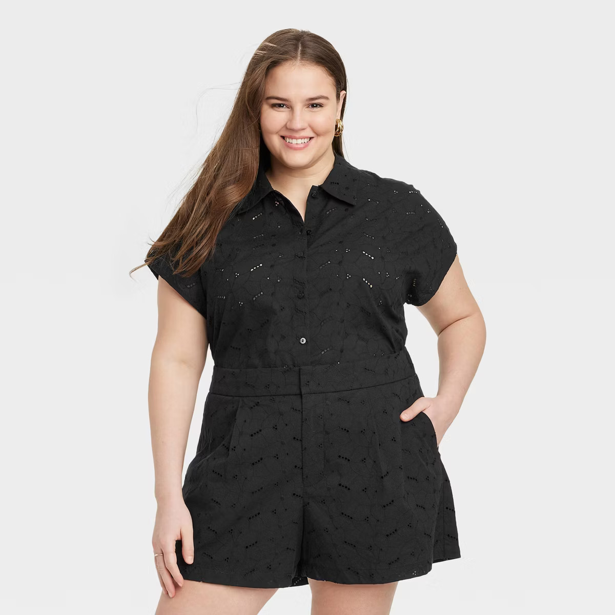 Women's Short Sleeve Eyelet Camp T-Shirt - A New Day™ | Target