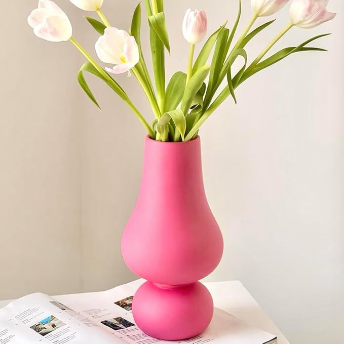 BLOFLO Hot Pink Ceramic Vase, Colorful Ceramic Vase, Modern Dried Flower Vases, Pink Round Vase f... | Amazon (US)