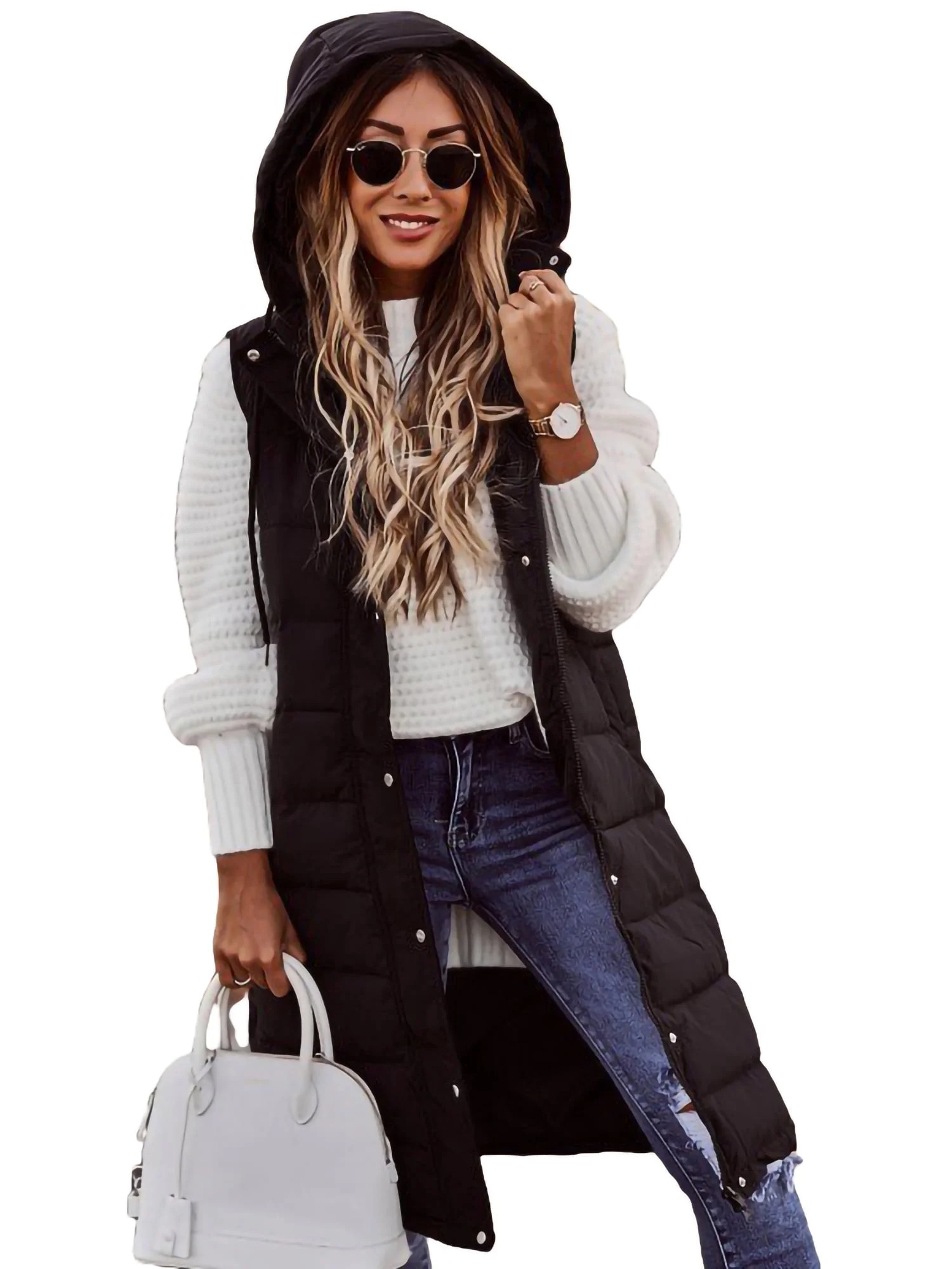 RSRZRCJ Women's Long Down Vest Sleeveless Warm Jacket Winter Thick Slim Zipper Coat Outdoor Puffe... | Walmart (US)