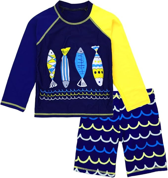 Boys Two Piece Rash Guard Swimsuits Kids Long Sleeve Sunsuit Swimwear Sets | Amazon (US)