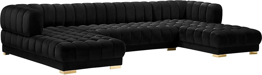 Meridian Furniture 653Black-Sectional Gwen Collection Modern | Contemporary Velvet Upholstered 3 ... | Amazon (US)