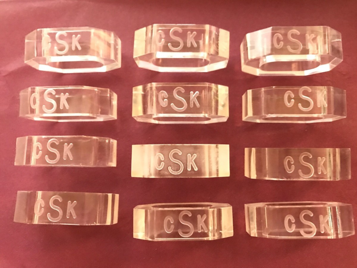Set of 12 vintage lucite napkin rings. CSK monogram  | eBay | eBay US