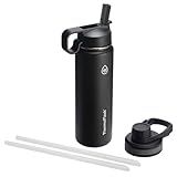 Thermoflask Double Stainless Steel Insulated Water Bottle with Two Lids, 24 Ounce, Black | Amazon (US)