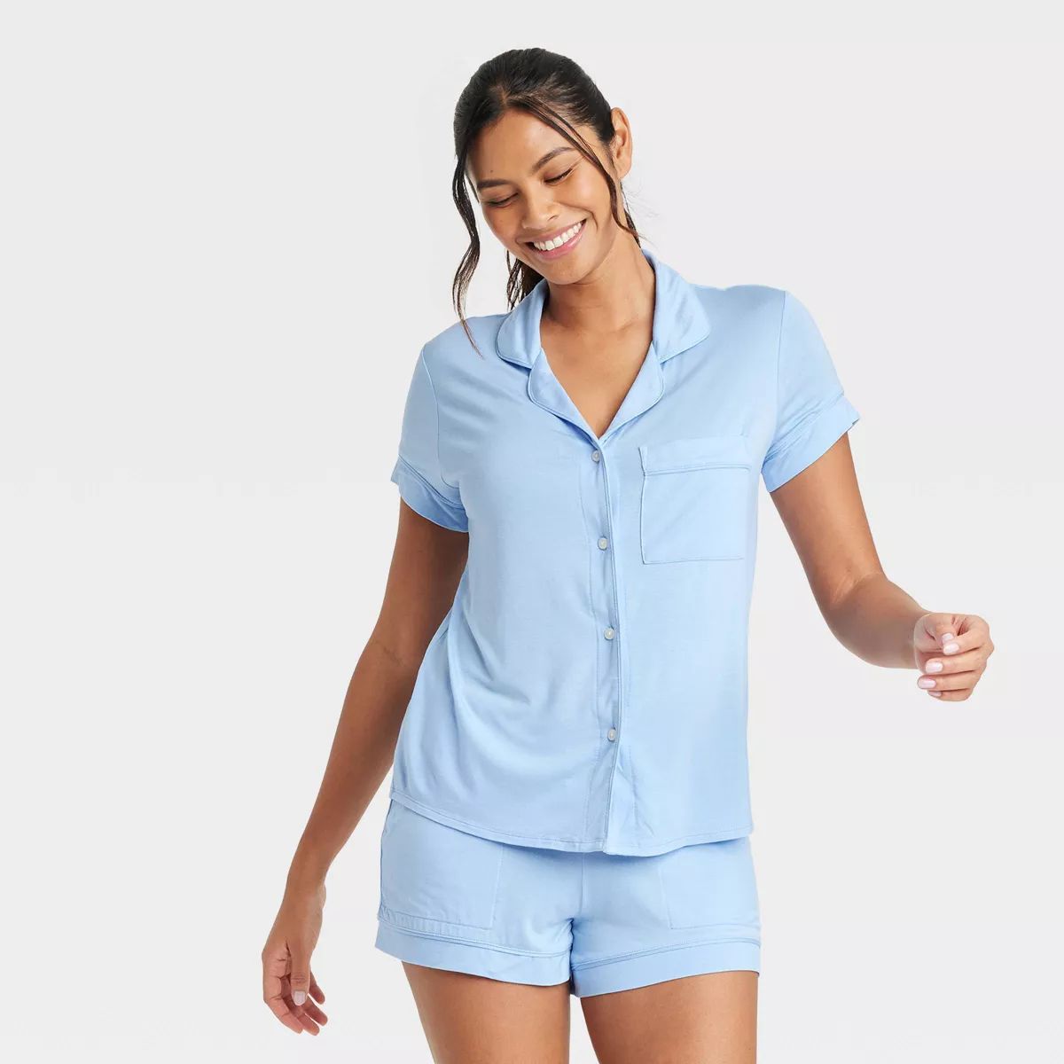 Women's Beautifully Soft Short Sleeve Notch Collar Top and Shorts Pajama Set - Stars Above™ Lig... | Target