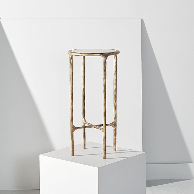 SAFAVIEH Couture Home Collection Jessa Brass Metal/White Marble Top Tall Round End Table (Fully A... | Amazon (US)