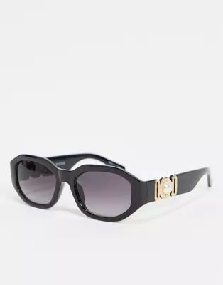 Pieces vintage style sunglasses in black with gold arm detail | ASOS (Global)