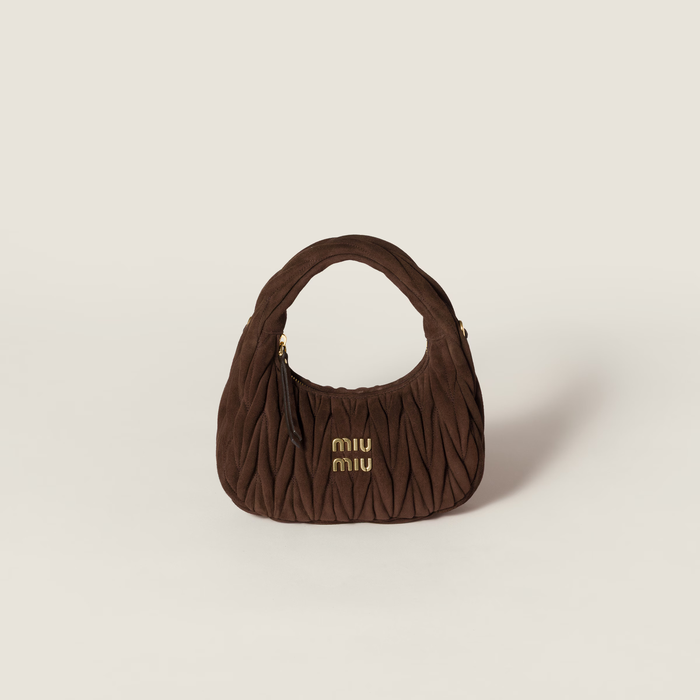 Dark Brown Wander Matelassé Suede Bag | Miu Miu | Miu Miu US